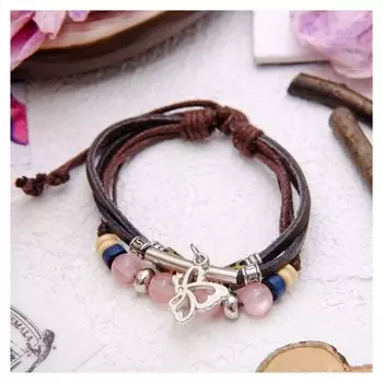 Браслет кожа "Настроение" кошачий глаз, бабочка