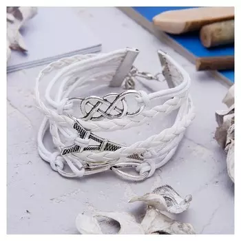 Браслет кожа "Париж", 6 нитей, цвет белый