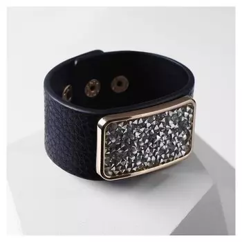 Браслет кожа "Помпеи" стразы, цвет бело-чёрный в золоте, 21 см