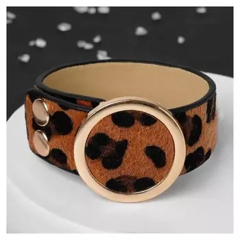 Браслет кожа "Сафари" леопард, цвет чёрно-коричневый с золотистой фурнитурой