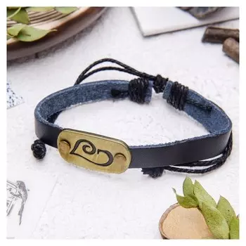 Браслет кожа "Сердце" гравировка, цвет чёрный