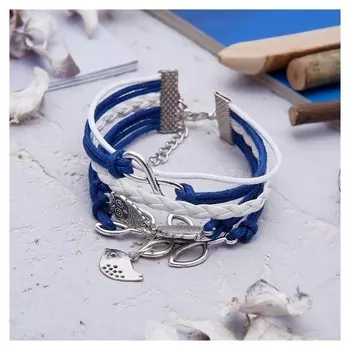 Браслет кожа "Совушки" 5 нитей