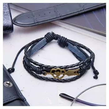 Браслет кожа "Стиль" два сердца, цвет чёрный