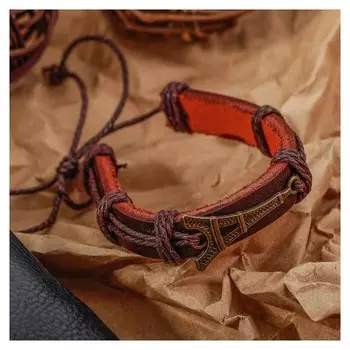 Браслет кожа "Стиль" париж, цвет светло-коричневый в золоте