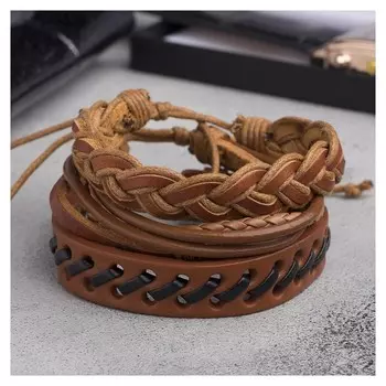 Браслет кожа "Тревел" 3 шт, цвет коричневый