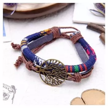 Браслет кожа "Яркое плетение" дерево