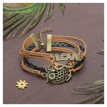 Браслет "Магия знаков" сова и бесконечность, цвет коричнево-рыжий