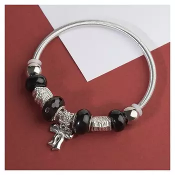 Браслет "Марджери" бант, цвет чёрный в серебре