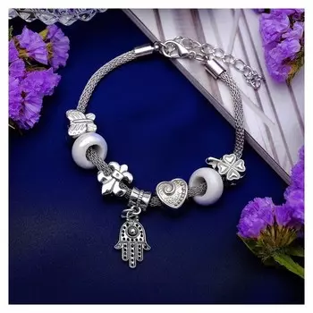 Браслет "Марджери" рука хамса, цвет белый в серебре