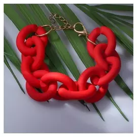 Браслет металл "Цепь" объёмная крупная, цвет красный, 19 см