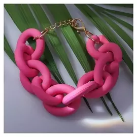 Браслет металл "Цепь" объёмная крупная, цвет ярко-розовый