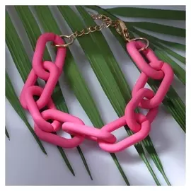 Браслет металл "Цепь" прямоугольные звенья, цвет ярко-розовый, 18 см