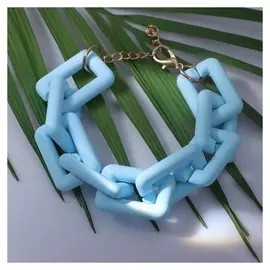 Браслет металл "Цепь" прямые углы, цвет светло-голубой, 18 см