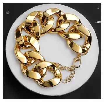 Браслет металл "Цепь" широкие звенья, цвет золото