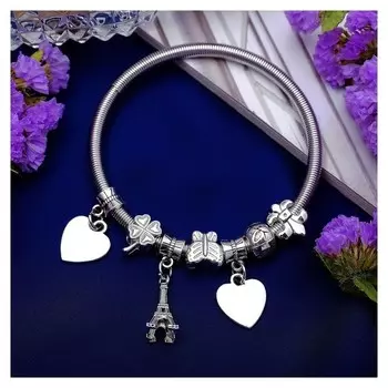 Браслет металл "Марджери" символы удачи, цвет серебро, 6см