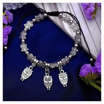 Браслет металл "Марджери" затягивающийся, сова, цвет серебро, 6см