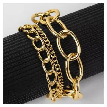 Браслет многоярусный без вставок Цепь Овальные звенья Цвет золото