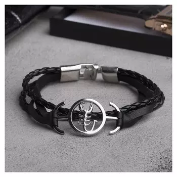 Браслет мужской "Атака" скорпион, цвет чёрный в серебре