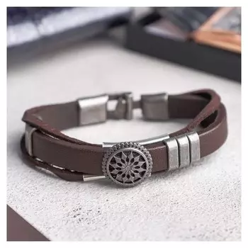 Браслет мужской "Компас", цвет коричневый в чернёном серебре