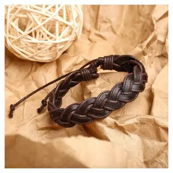 Браслет мужской "Сила" косичка, цвет коричневый, D=6,5 см