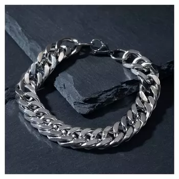 Браслет мужской "Стальной" цепь, цвет серебро, 21см
