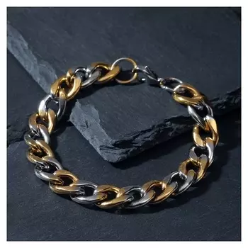 Браслет мужской "Стальной" круглые звенья, цвет золотисто-серебряный, 21,5см