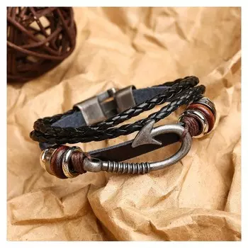 Браслет мужской "Стиль" крючок, цвет чёрный