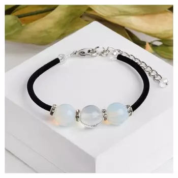 Браслет на бархатном тросе, шар №10 "Лунный камень"