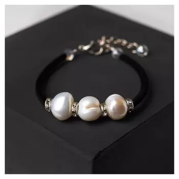 Браслет на бархатном тросе, шар №10 "Жемчуг"