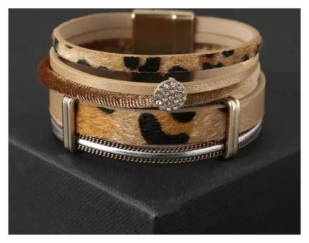 Браслет "На магните" атакама, цвет бежево-леопардовый в золоте, 19,5 см