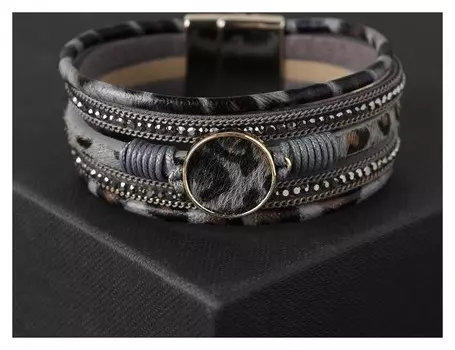 Браслет "На магните" дюна, цвет серо-леопардовый в золоте, 19,5 см