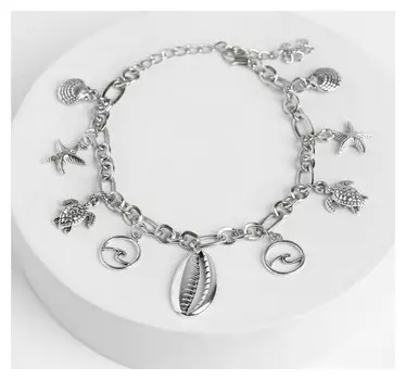 Браслет на ногу "Морские знаки" цвет серебро