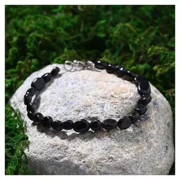 Браслет на струне галтовка обработанная "Турмалин чёрный", размер 17-18