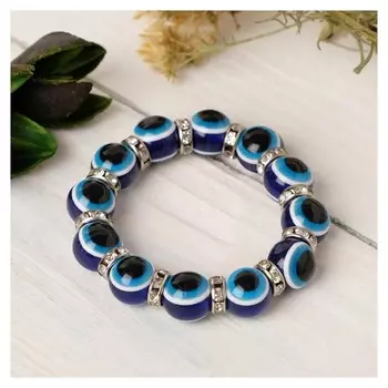 Браслет-оберег "Детский" глазки, цвет синий в серебре