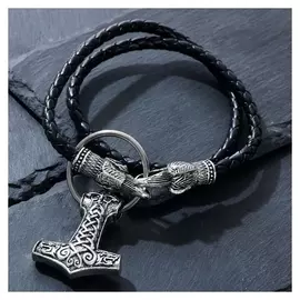 Браслет-оберег "Молот тора" на кольце, цвет чернёное серебро