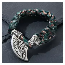 Браслет-оберег "Молот тора" с рунами защиты, цвет чернёное серебро