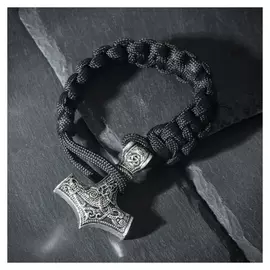 Браслет-оберег "Молот тора" трискель, цвет чернёное серебро