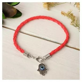 Браслет-оберег "Рука счастья хамса" на застёжке, цвет красный