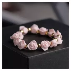 Браслет пластик "Цветы" розы, цвет розово-золотой
