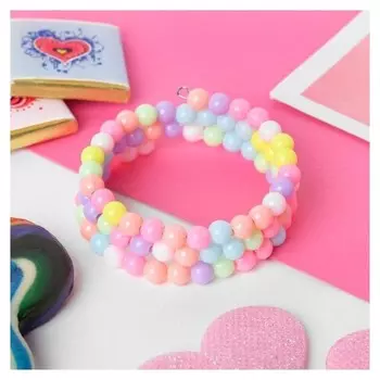 Браслет-пружинка детский бусинки, три ряда, цветной