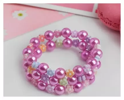 Браслет-пружинка детский Цветы, три ряда