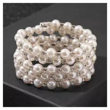 Браслет-пружинка "Жемчужинка" 3 крупных ряда, шахматы,цвет белый