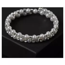 Браслет-пружинка "Жемчужный ряд" средние бусины в 2 ряда, D=6,5, цвет белый в серебре