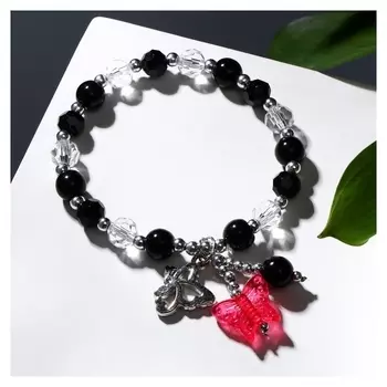 Браслет "Радость" бабочки, цвет чёрно-белый, D=7