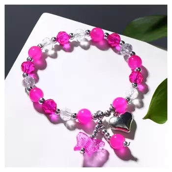 Браслет "Радость" сердечко, цвет бело-малиновый, D=7