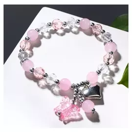 Браслет "Радость" сердечко, цвет бело-розовый, D=7