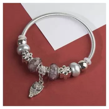 Браслет с жемчугом "Марджери" сова, цвет серый в серебре