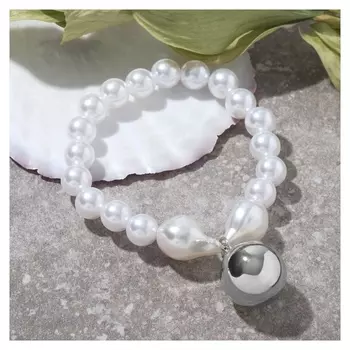 Браслет с жемчугом "Шар", цвет белый в серебре, D=6,5см