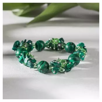 Браслет шар №10 "Магнезит малахит" с хрусталем