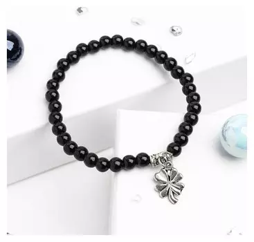 Браслет шар №4 "Агат черный" с подвеской